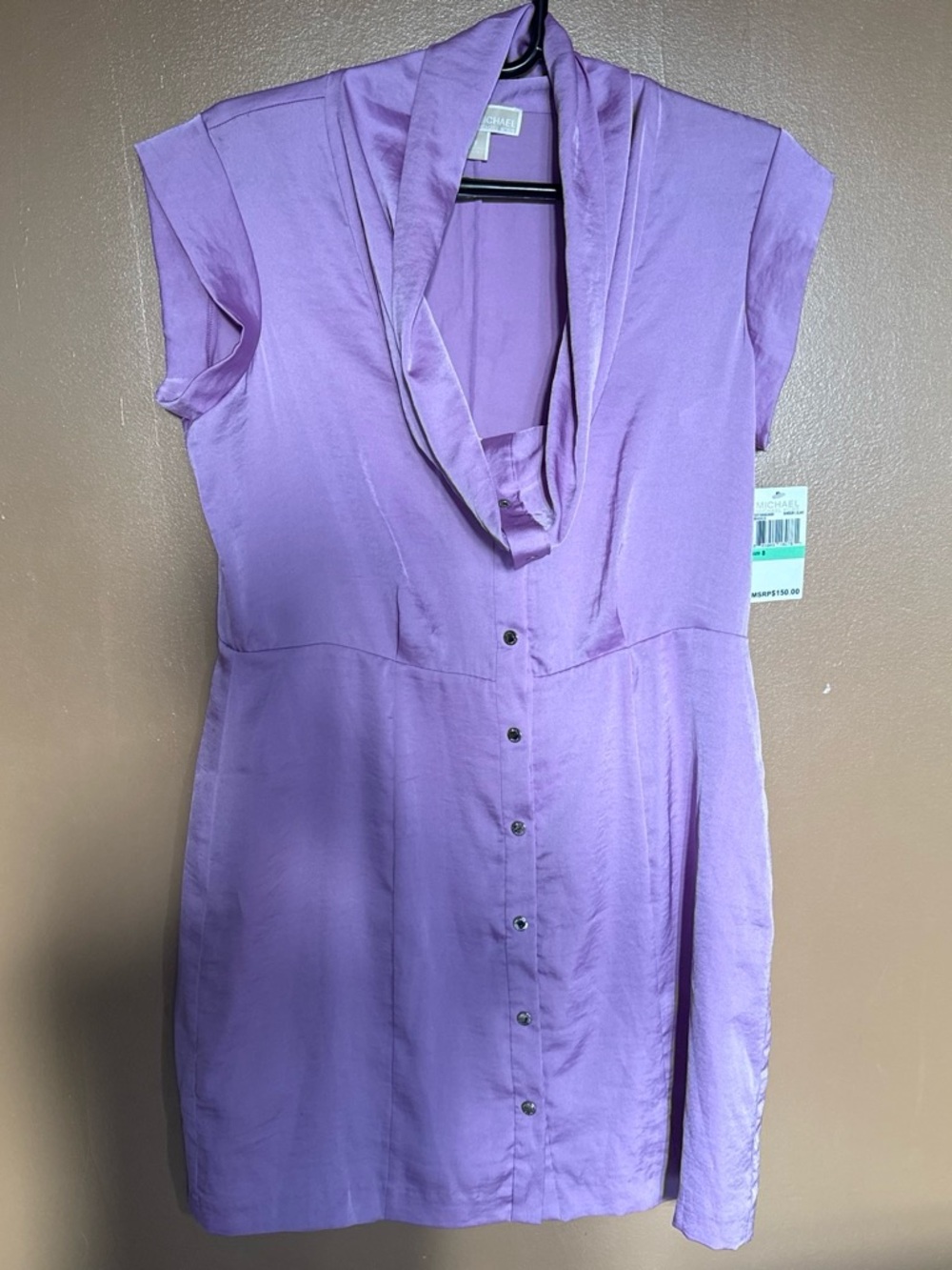 Michael Kors Lavender Cowl-Neck Button-Front Blouse